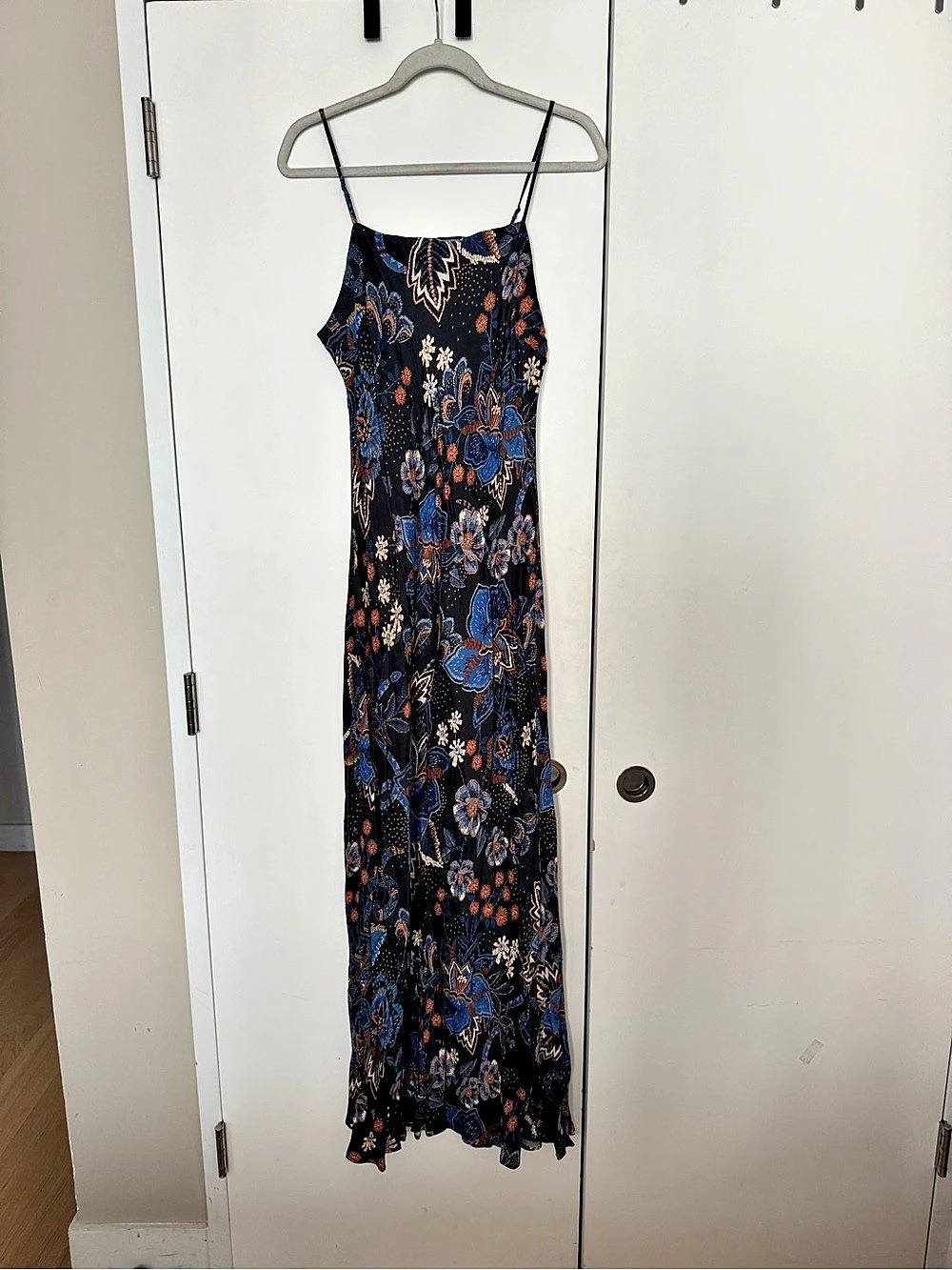 Farm Rio Majestic Garden Slip Dress Black & Blue Size Large